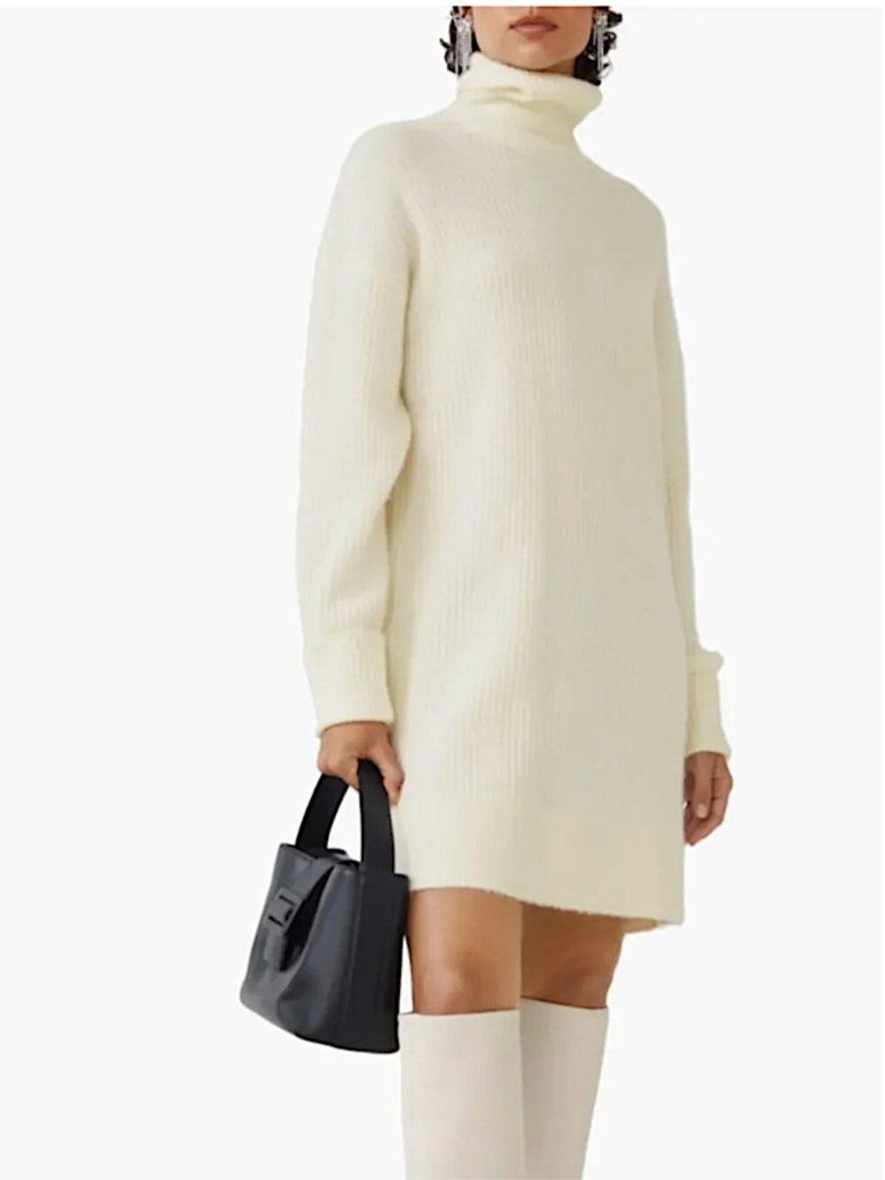 & Other Stories Alpaca Wool Blend Ribbed Turtleneck Sweater Dress Size M Ivory